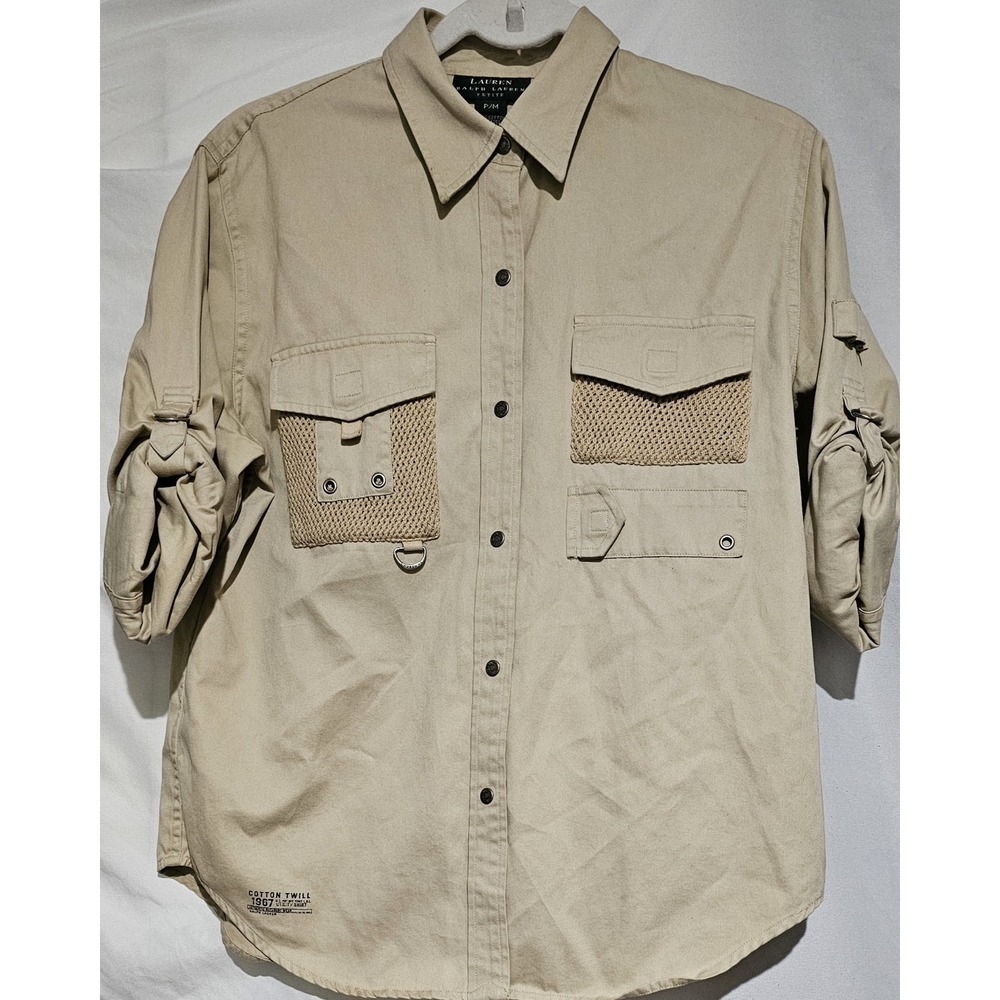 Vintage Y2K Lauren Ralph Lauren Safari Outdoor Shirt Beige Pockets Button Up